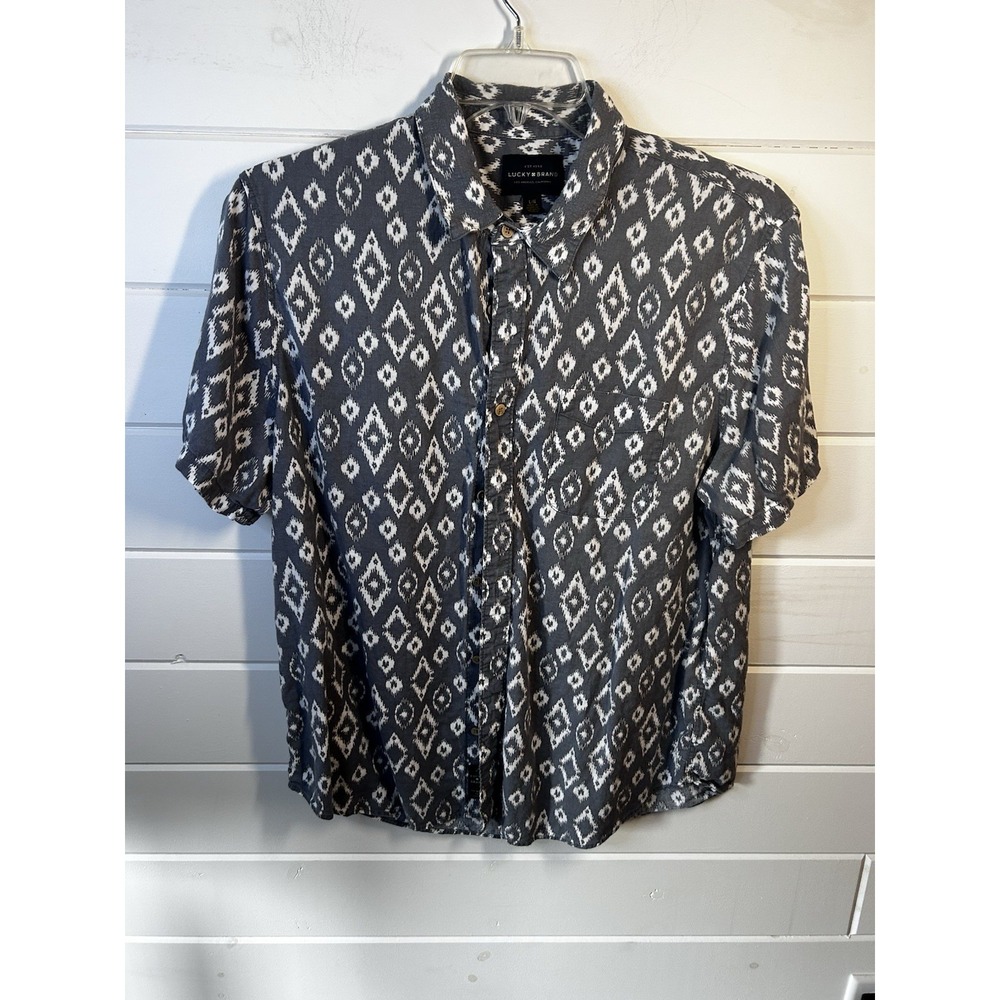Lucky Brand Men's Grey Ikat Button Down Shirt Size Large